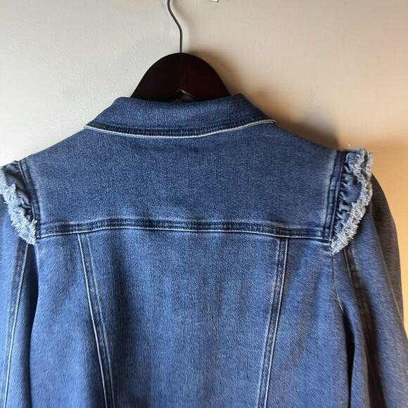 Generation Love Denim Jacket M Puff Sleeve Raw Hem - Picture 9 of 11